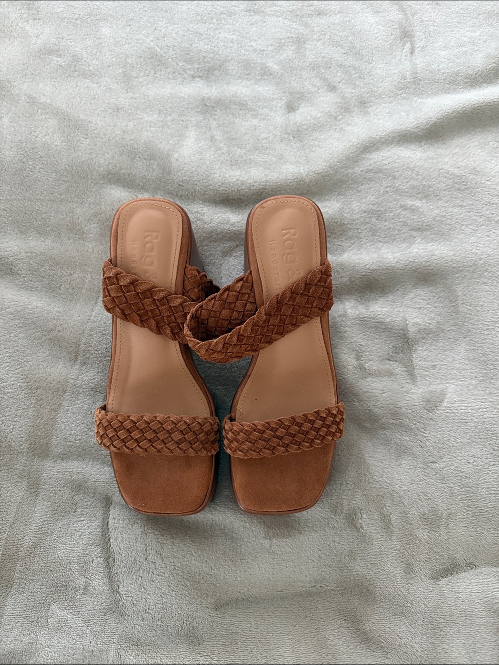 Woven Strap Brown Platform Heeled Sandals - Picture 2 of 2